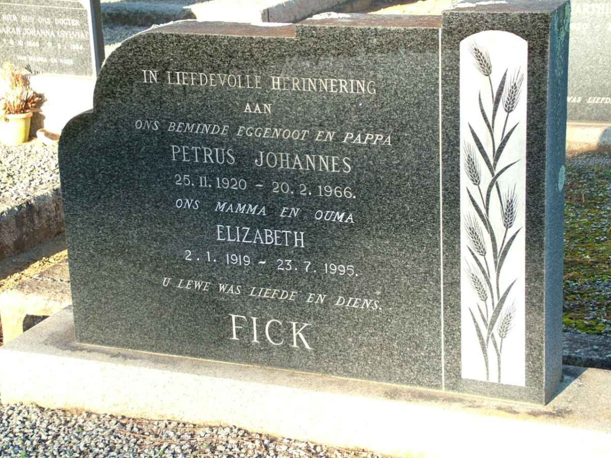 FICK Petrus Johannes 1920-1966 &amp; Elizabeth 1919-1995