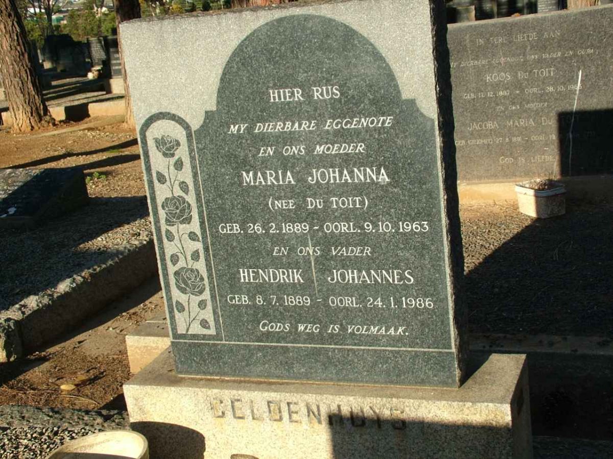 GELDENHUYS Hendrik Johannes 1889-1986 &amp; Maria Johanna DU TOIT 1889-1963