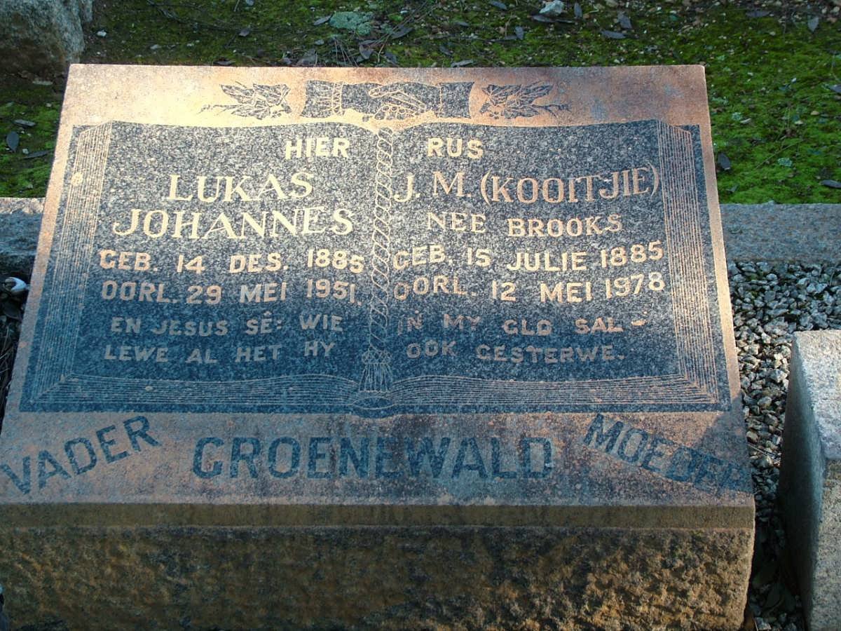 GROENEWALD Lukas Johannes 1885-1951 &amp; J.M. BROOKS 1885-1978