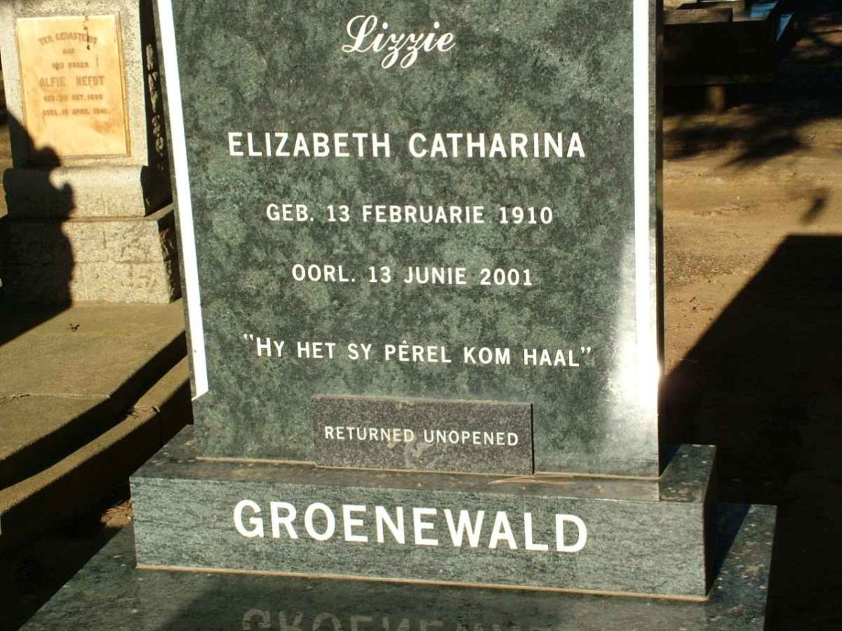 GROENEWALD Elizabeth Catharina 1910-2001