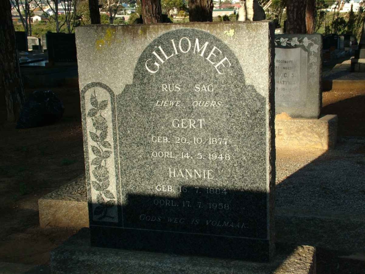GILIOMEE Gert 1877-1948 &amp; Hannie 1884-1958