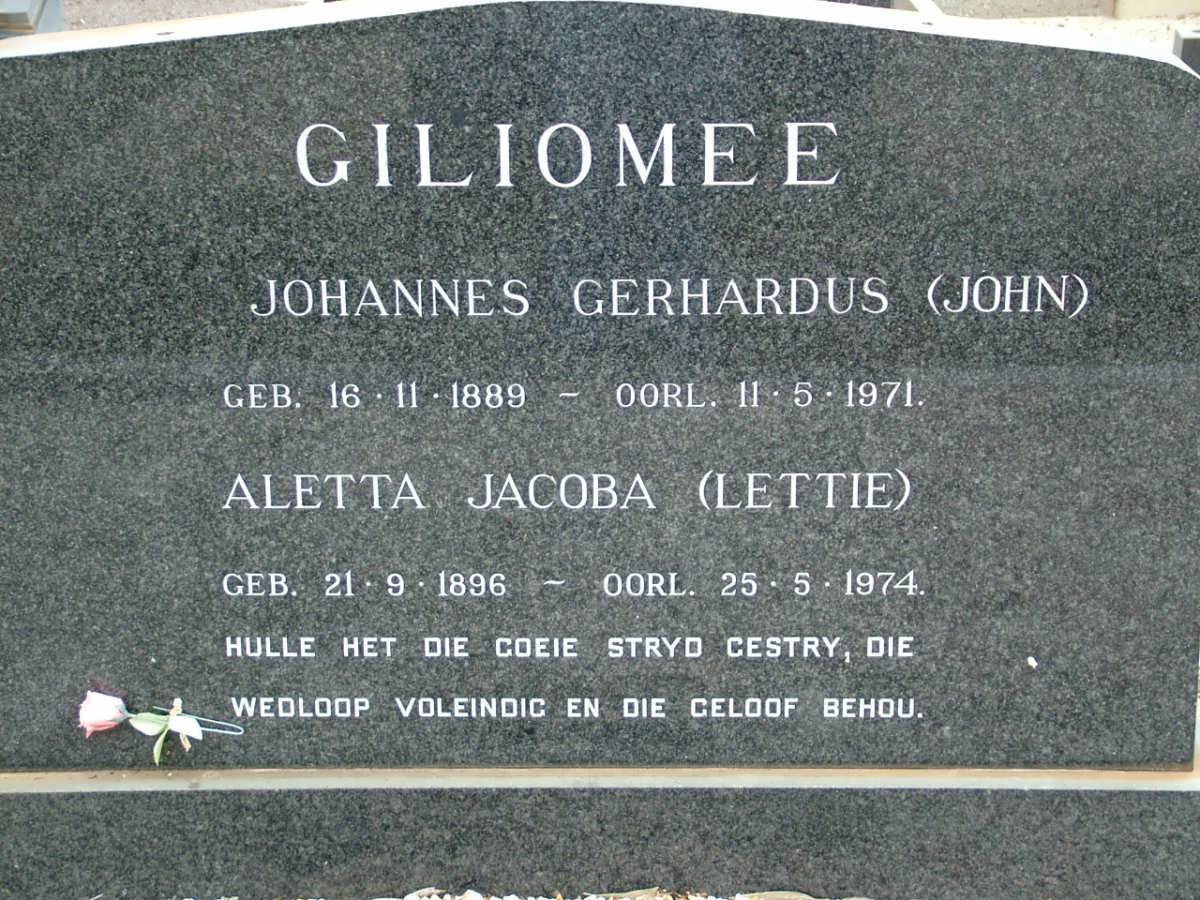 GILIOMEE Johannes Gerhardus 1889-1971 &amp; Aletta Jacoba 1896-1974