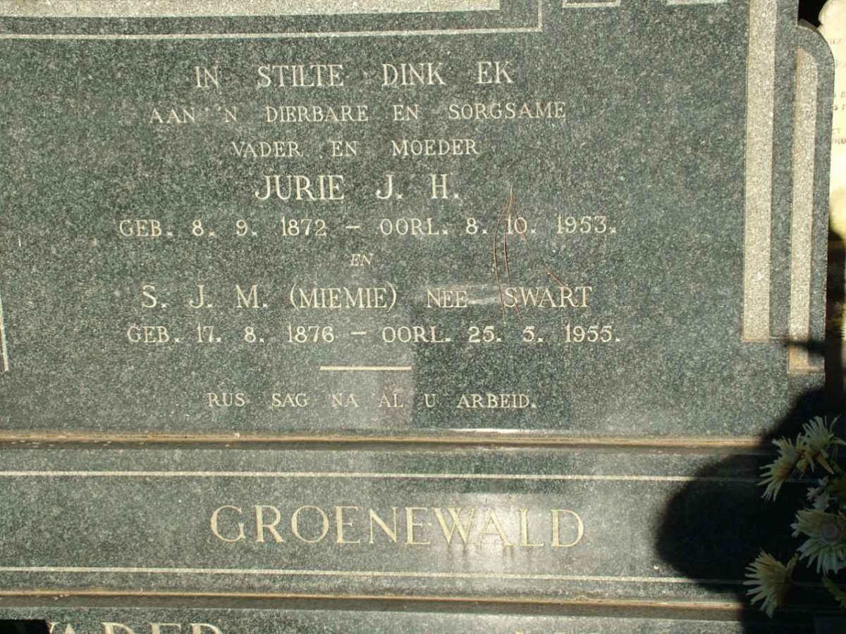GROENEWALD Jurie J.H. 1872-1953 &amp; S.J.M. SWART 1876-1955