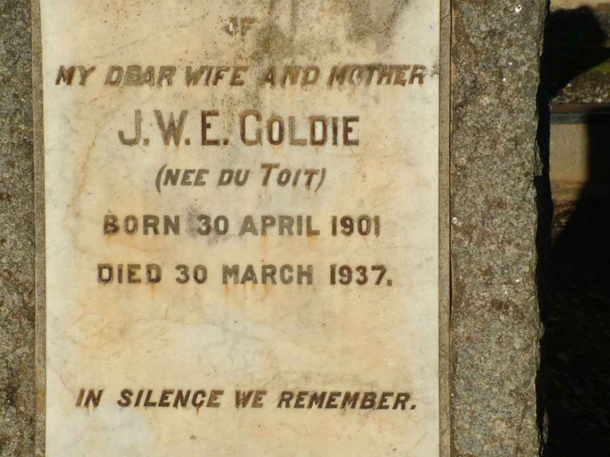 GOLDIE J.W.E. nee DU TOIT 1901-1937