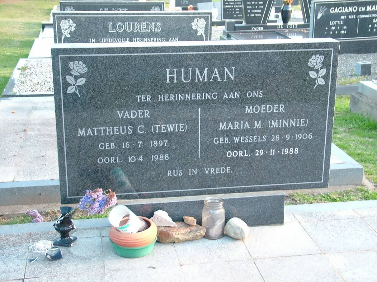 HUMAN Mattheus C. 1897-1988 &amp; Maria M. WESSELS 1906-1988