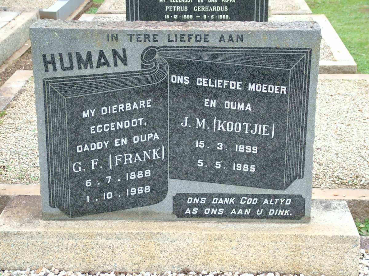 HUMAN G.F. 1888-1968 &amp; J.M. 1899-1985