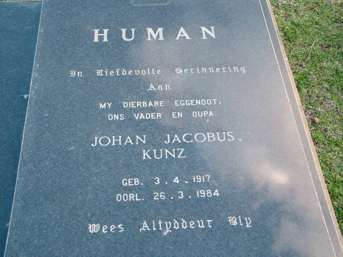 HUMAN Johan Jacobus Kunz 1917-1984
