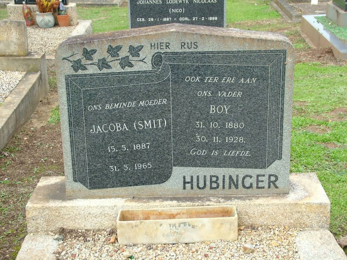 HUBINGER Boy 1880-1928 &amp; Jacoba SMIT 1887-1965
