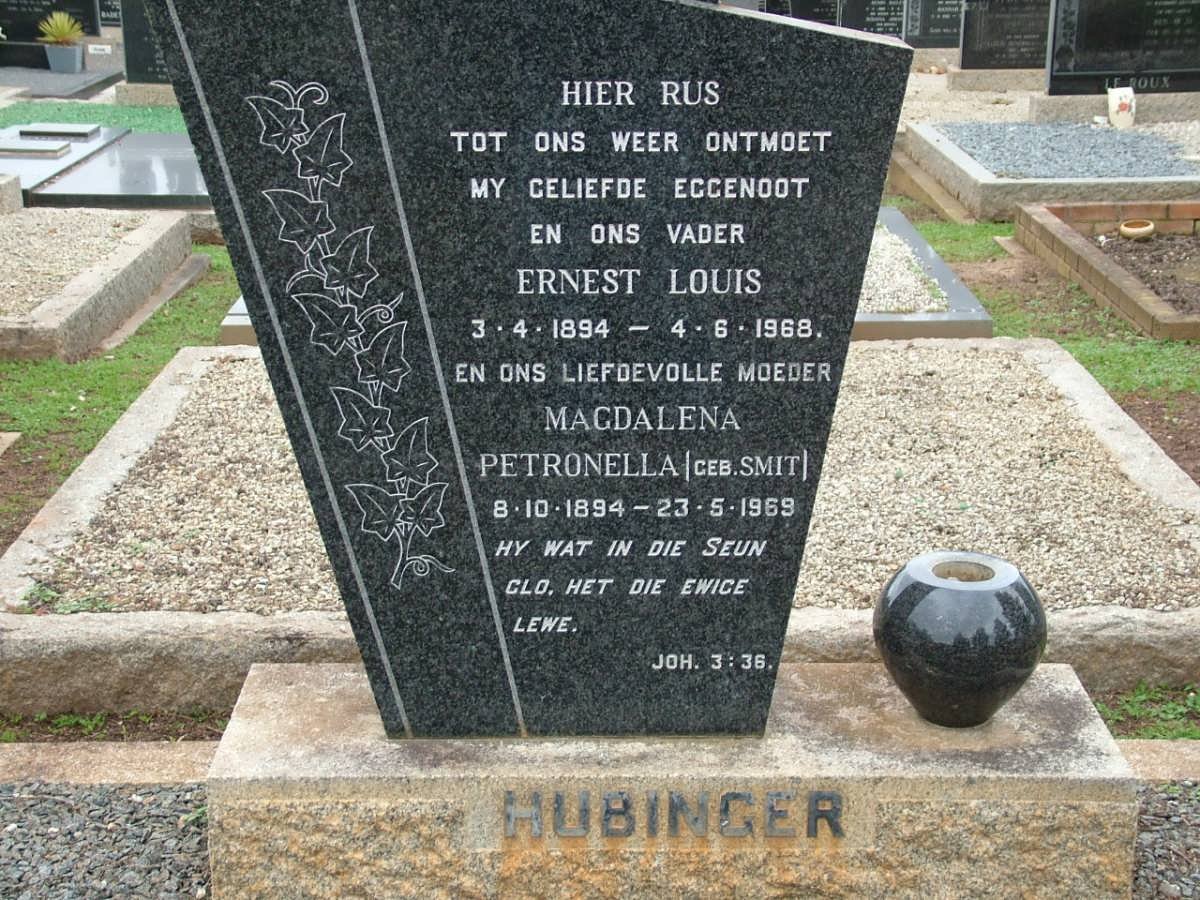 HUBINGER Ernest Louis 1894-1968 &amp; Magdalena Petronella SMIT 1894-1969