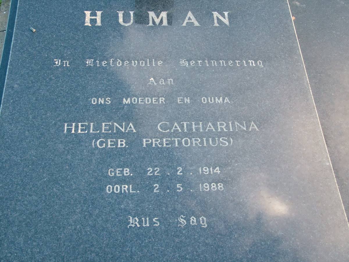 HUMAN Helena Catharina nee PRETORIUS 1914-1988