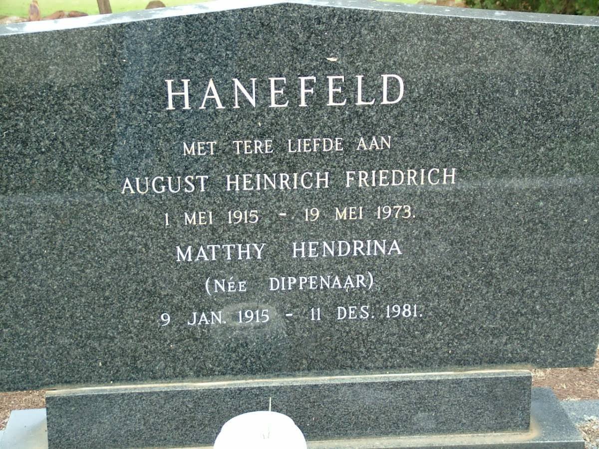 HANEFELD August Heinrich Friedrich 1915-1973 &amp; Matthy Hendrina DIPPENAAR 1915-1981