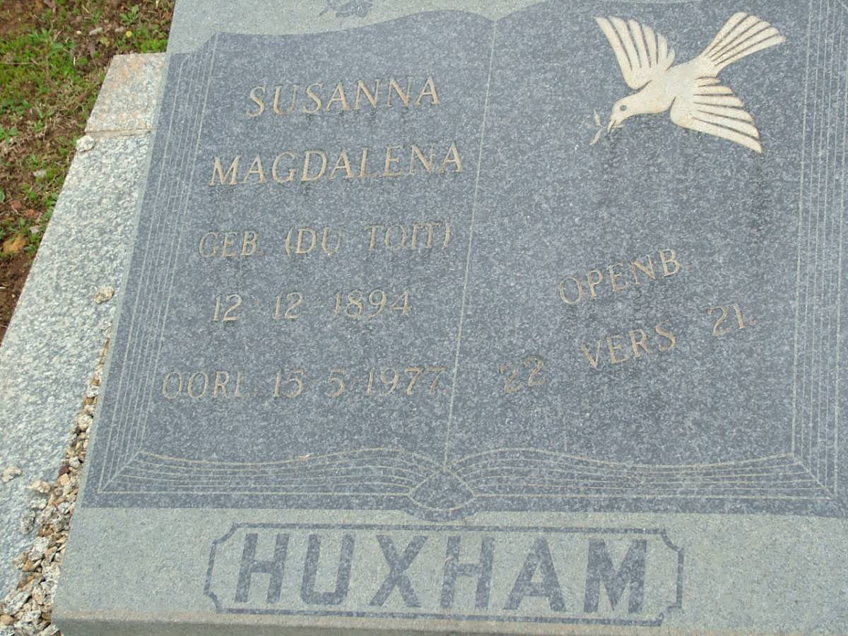 HUXHAM Susanna Magdalena nee DU TOIT 1894-1977