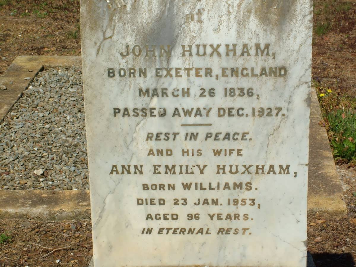 HUXHAM John 1836-1927 &amp; Ann Emily WILLIAMS -1953