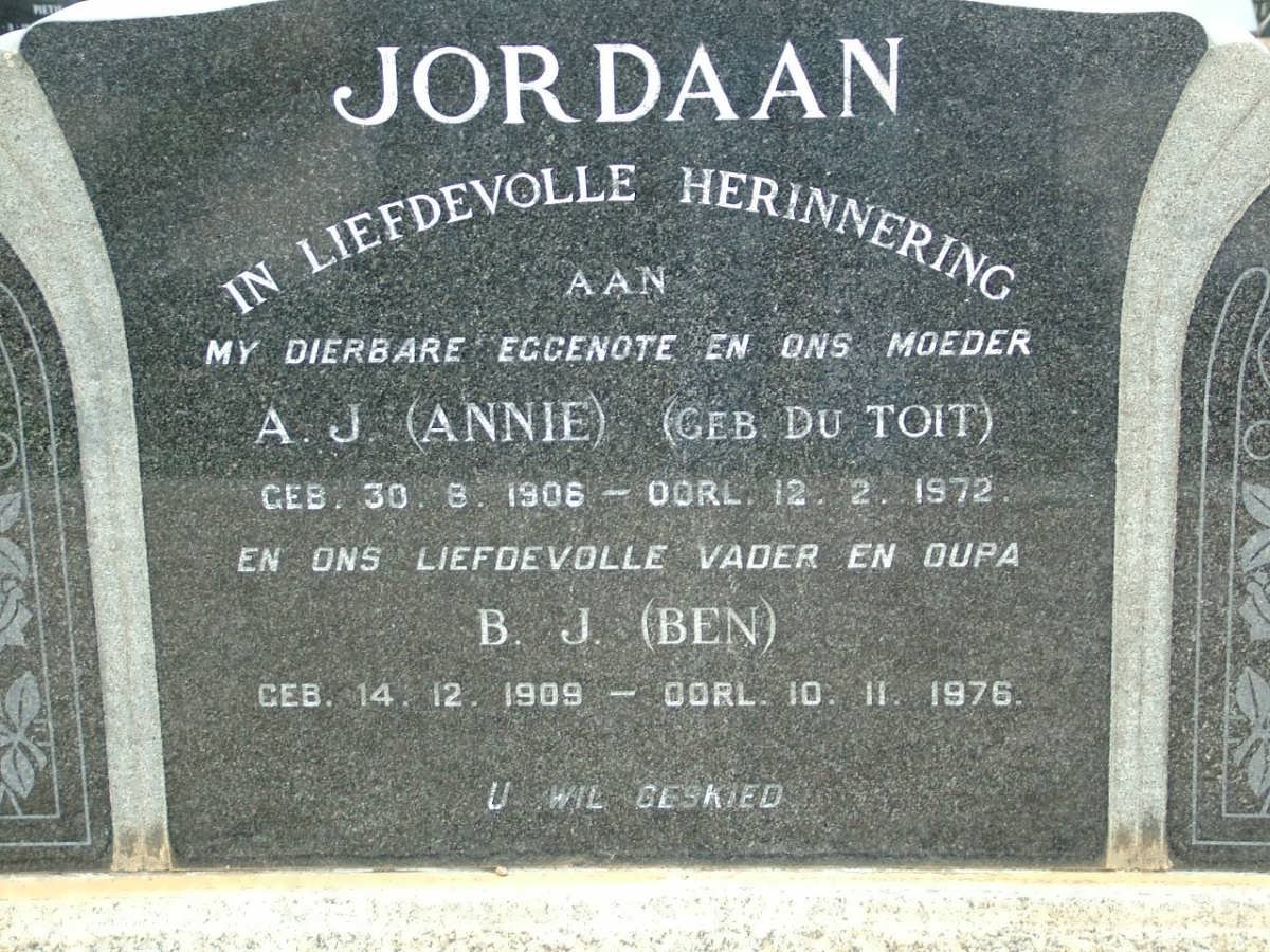 JORDAAN B.J. 1909-1976 &amp; A.J. DU TOIT 1906-1972