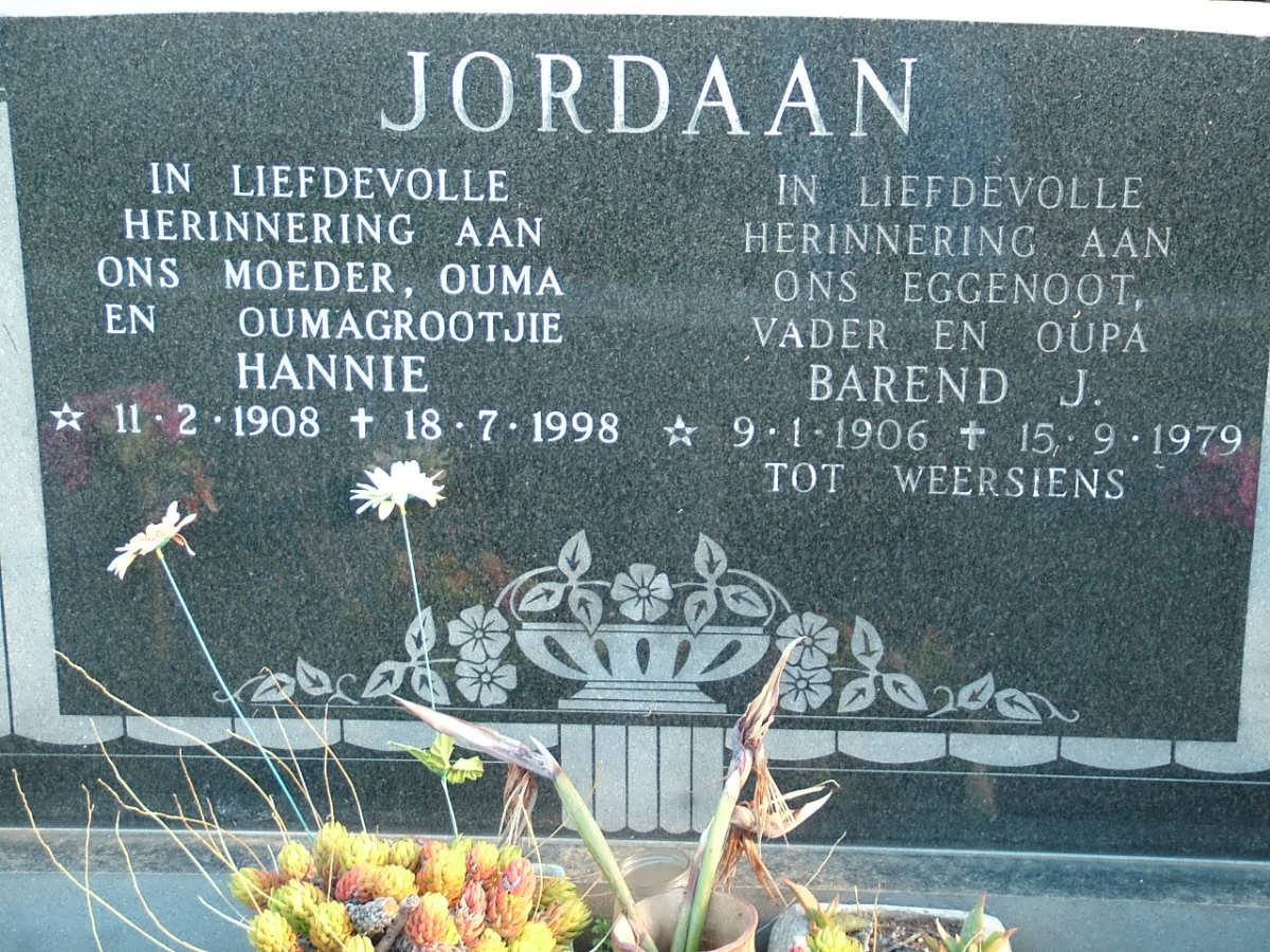 JORDAAN Barend J. 1906-1979 &amp; Hannie 1908-1998