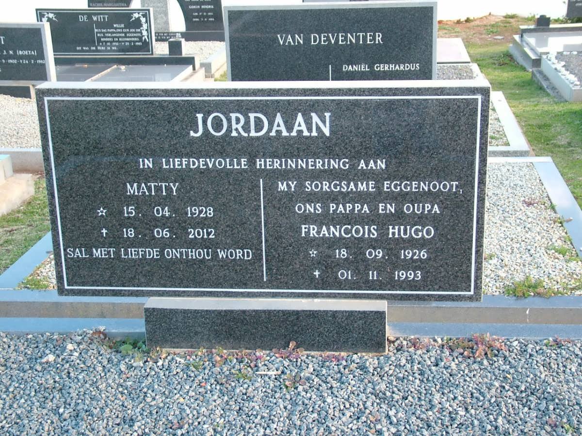 JORDAAN Francois Hugo 1926-1993 &amp; Matty 1928-2012