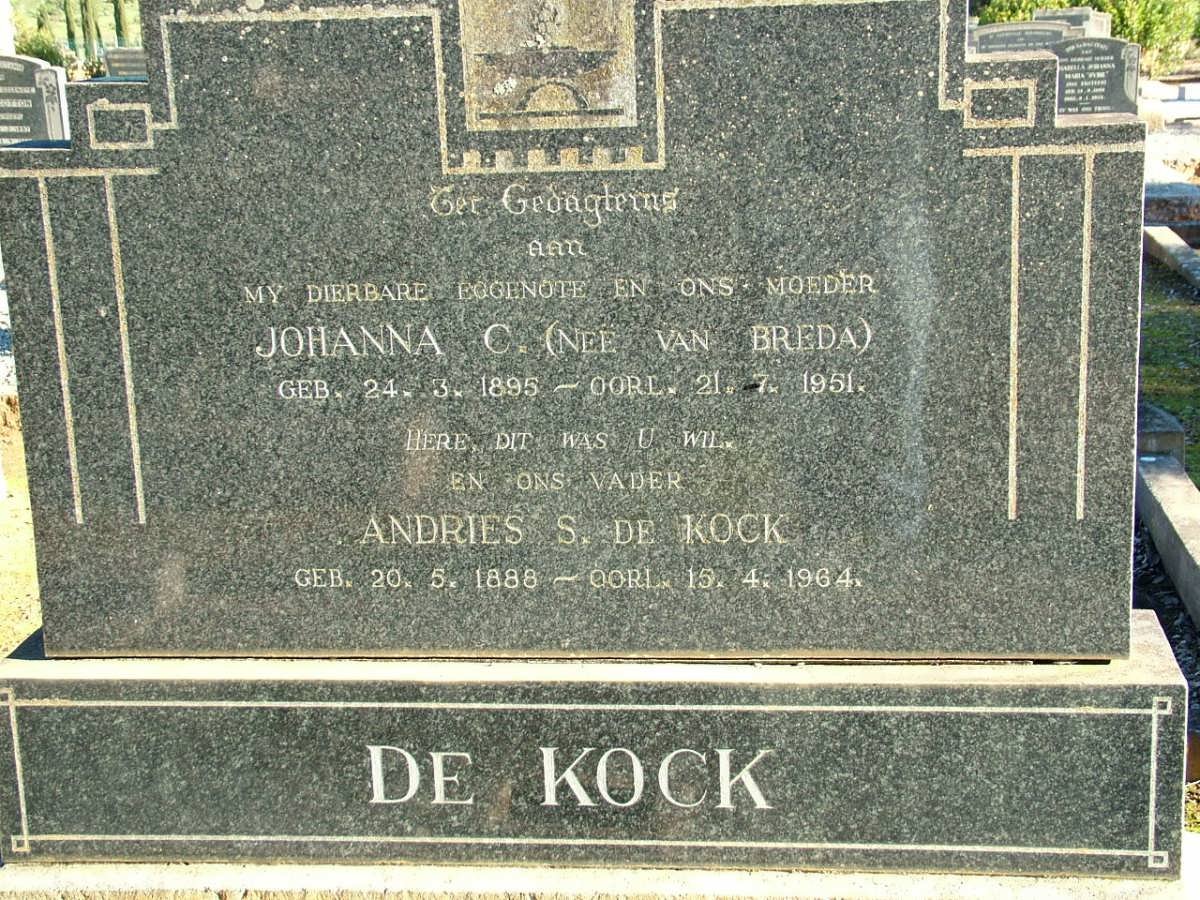 KOCK Andries S., de 1888-1964 &amp; Johanna C. VAN BREDA 1895-1951