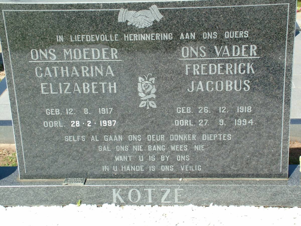 KOTZÉ Frederick Jacobus 1918-1994 &amp; Catharina Elizabeth 1917-1997