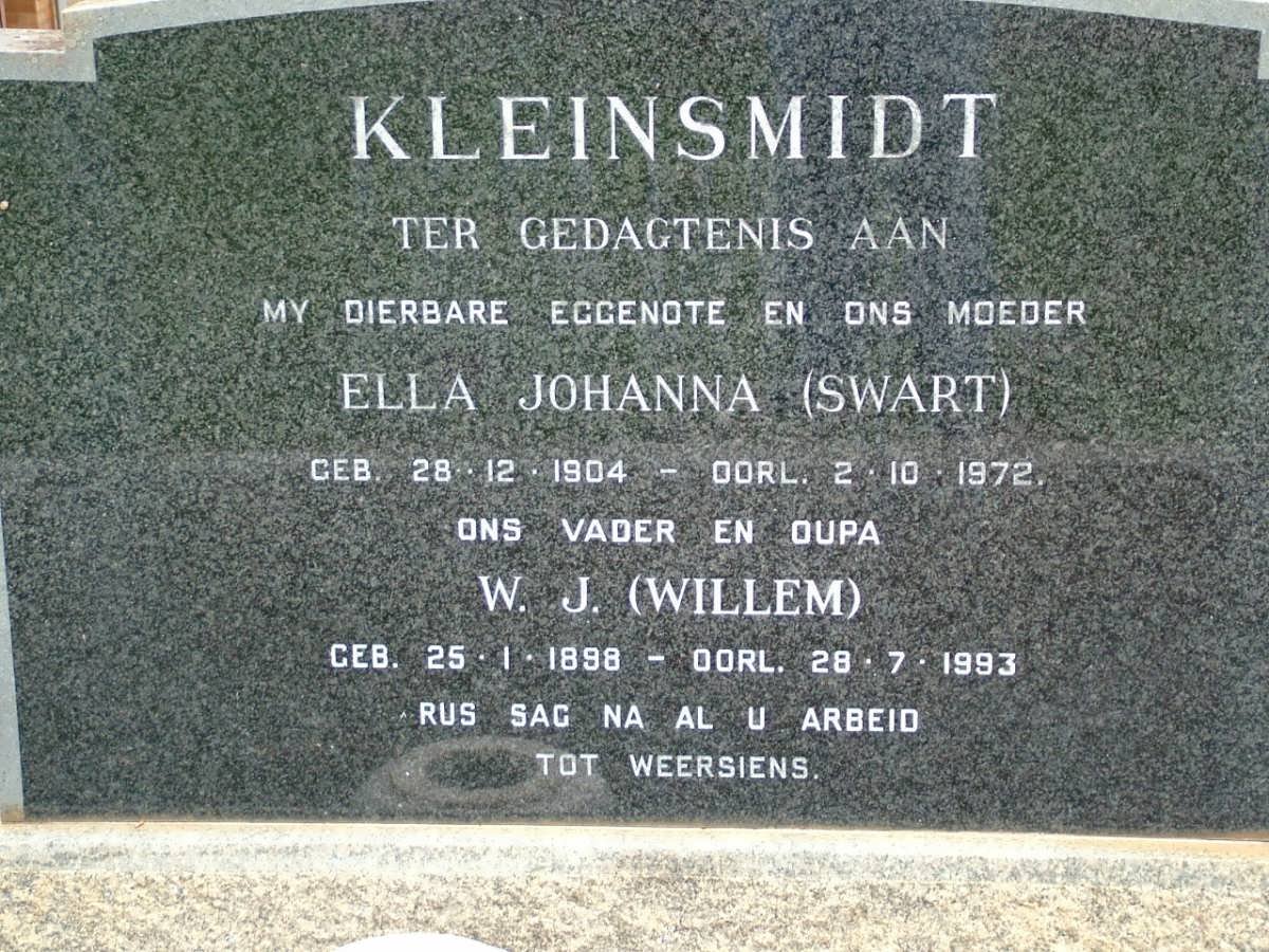 KLEINSMIDT W.J. 1898-1993 &amp; Ella Johanna SWART 1904-1972