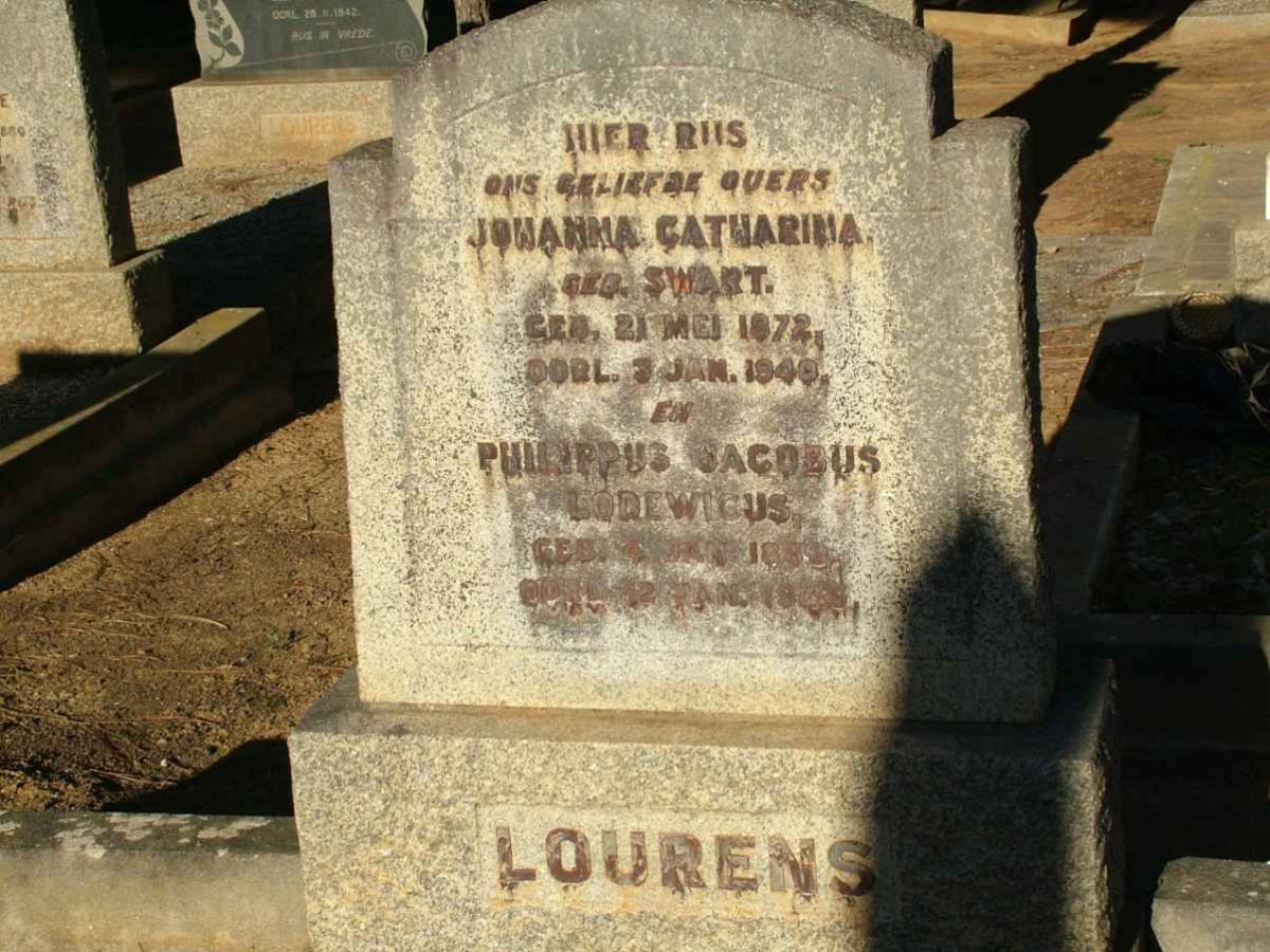 LOURENS Philippus Jacobus Lodewicus ??-?? &amp; Johanna Catharina SWART 1872-1940