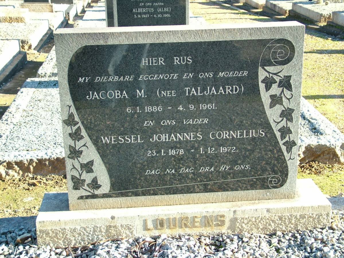 LOURENS Wessel Johannes Cornelius 1878-1972 &amp; Jacoba M. TALJAARD 1886-1961