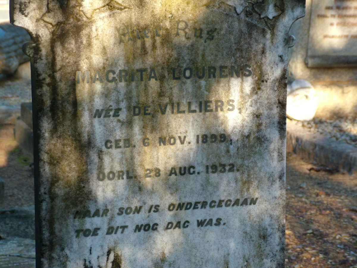 LOURENS Magrita nee DE VILLIERS 1899-1932