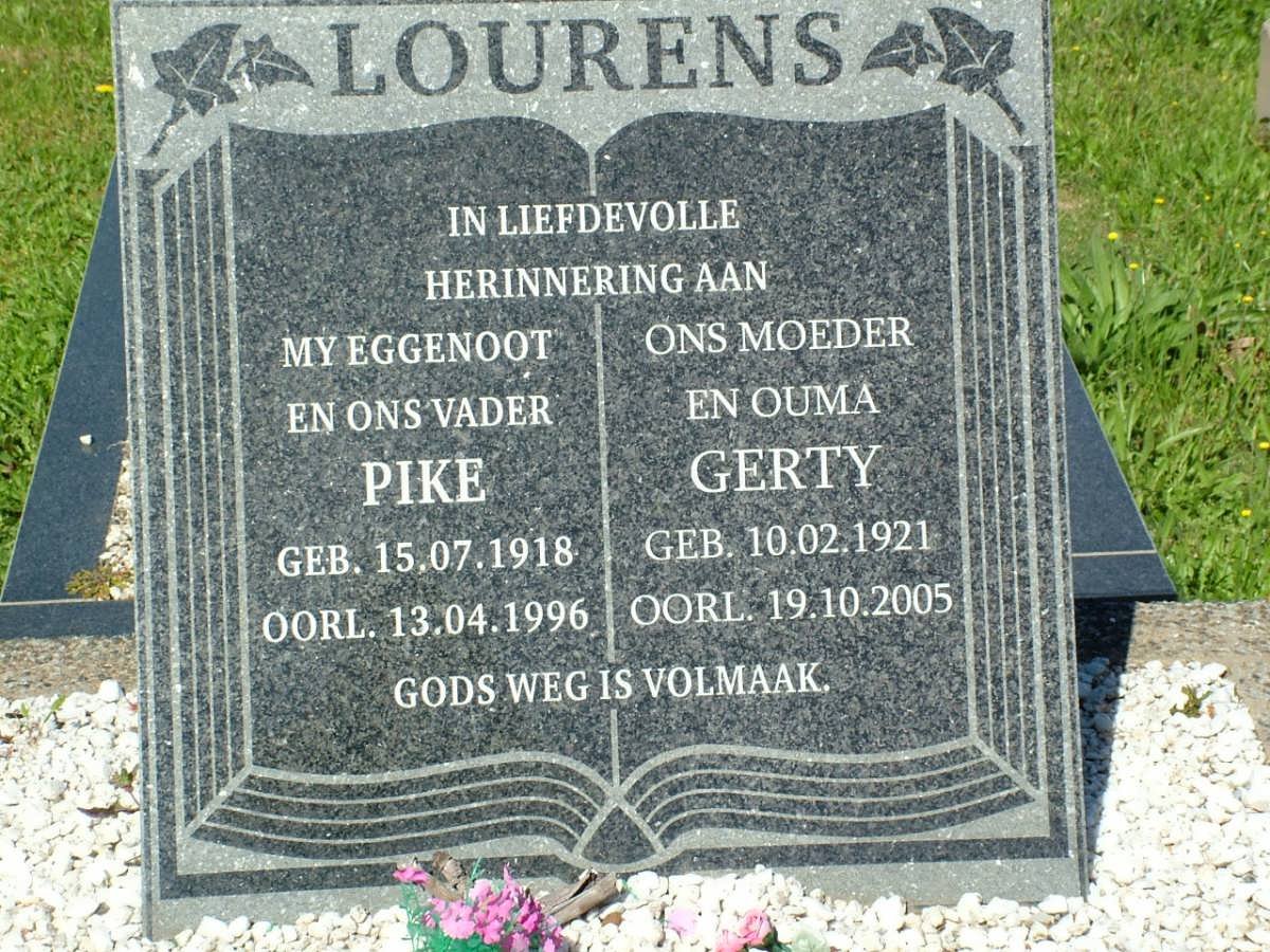 LOURENS Pike 1918-1996 &amp; Gerty 1921-2005