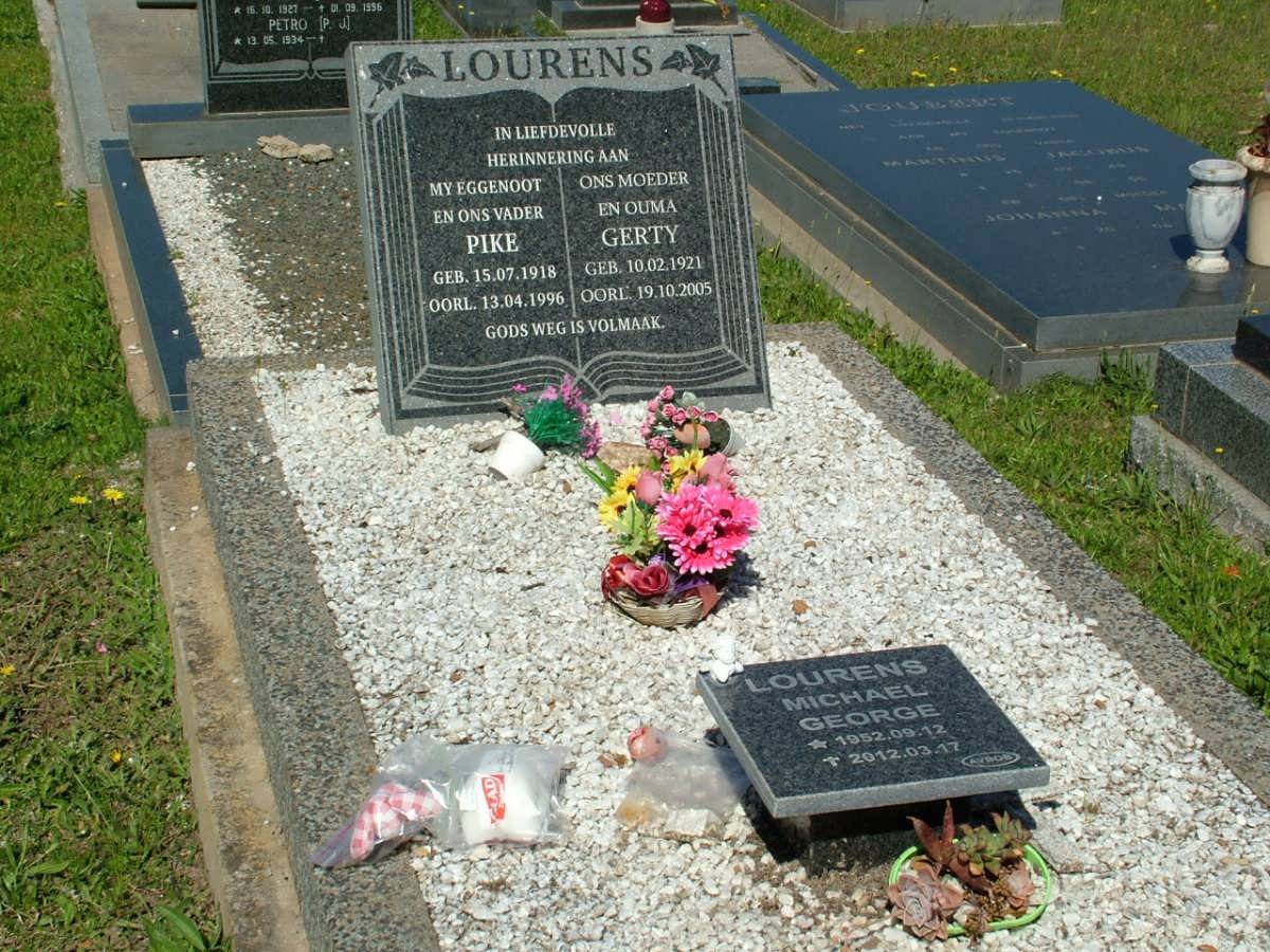 LOURENS Pike 1918-1996 &amp; Gerty 1921-2005 :: LOURENS Michael George 1952-2012