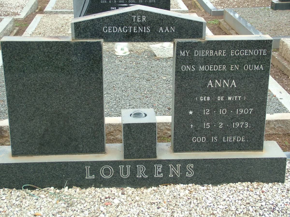 LOURENS Anna nee DE WITT 1907-1973