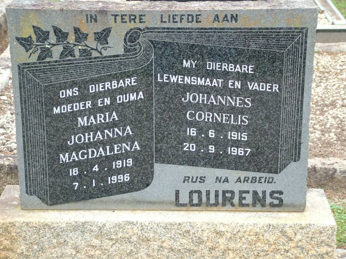 LOURENS Johannes Cornelis 1915-1967 &amp; Maria Johanna Magdalena 1919-1996