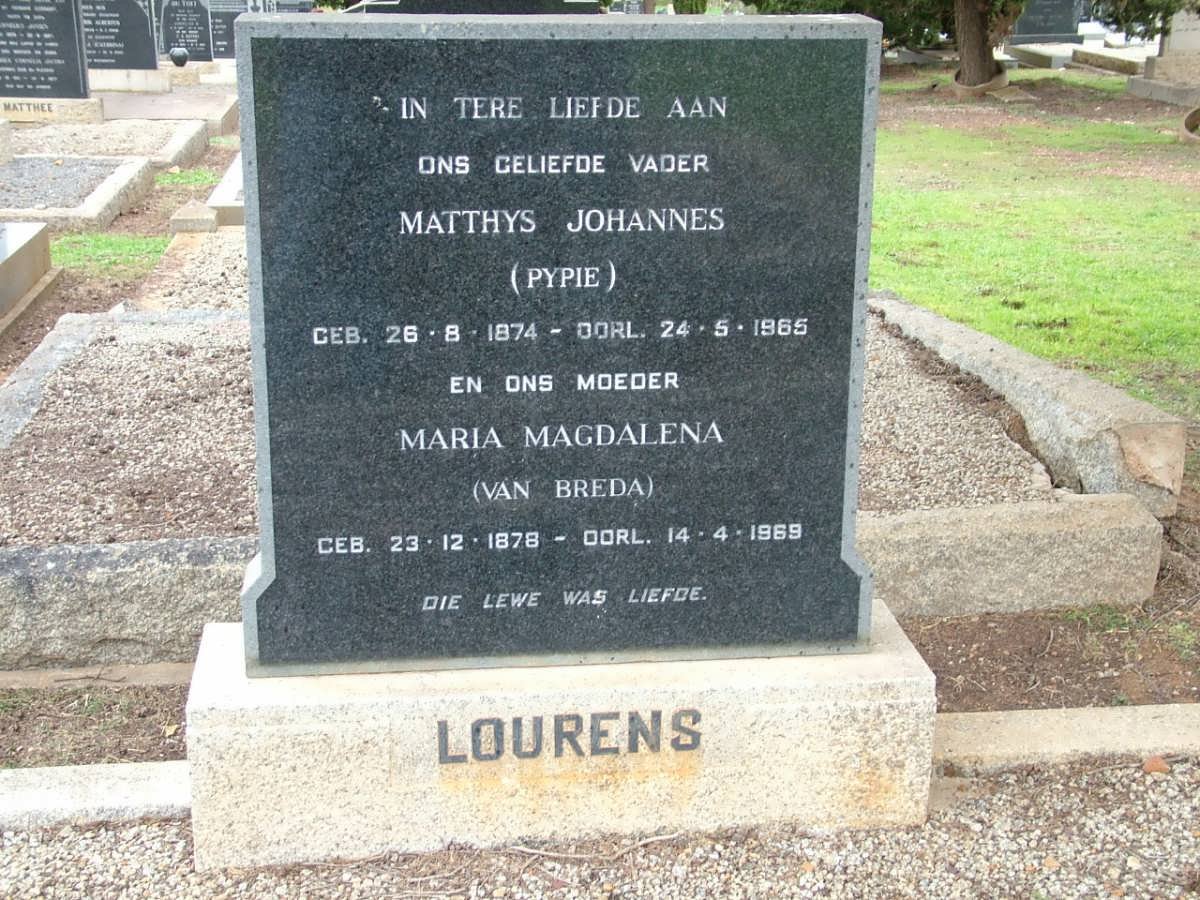 LOURENS Matthys Johannes 1874-1965 &amp; Maria Magdalena VAN BREDA 1878-1969