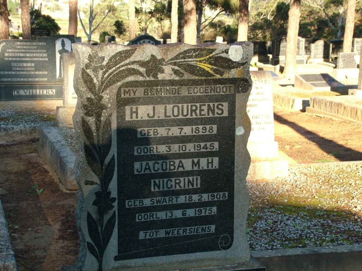 LOURENS H.J. 1898-1945 &amp; Jacoba M.H. NIGRINI 1908-1975