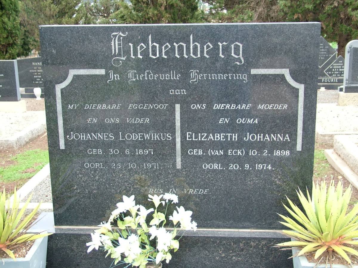 LIEBENBERG Johannes Lodewikus 1897-1971 &amp; Elizabeth Johanna VAN ECK 1898-1974