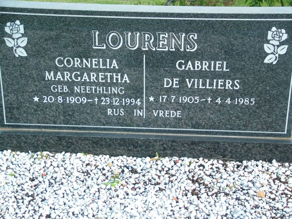 LOURENS Gabriel De Villiers 1905-1985 &amp; Cornelia Margaretha NEETHLING 1909-1994