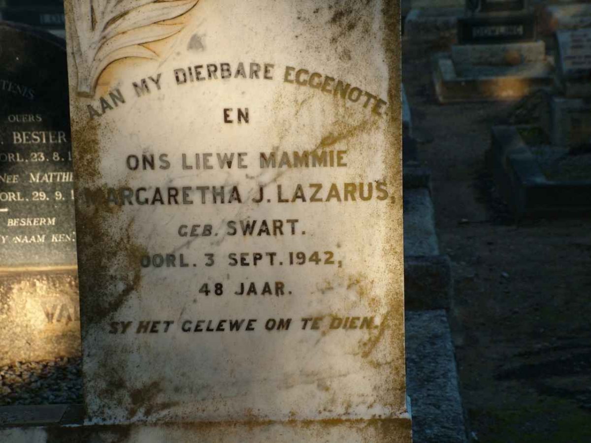 LAZARUS Margaretha J. nee SWART -1942