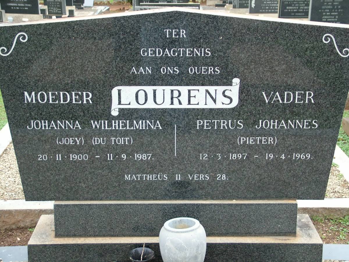 LOURENS Petrus Johannes 1897-1969 &amp; Johanna Wilhelmina DU TOIT 1900-1987