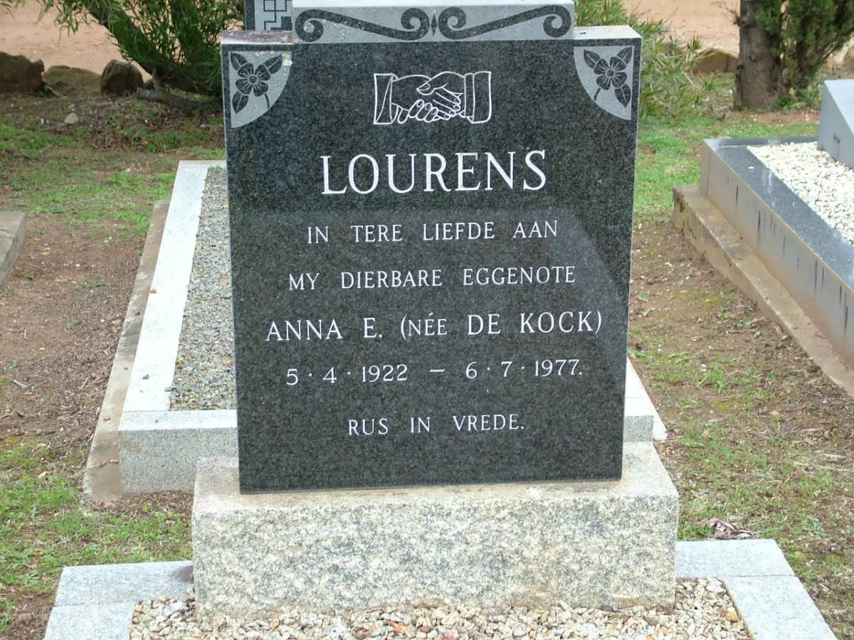 LOURENS Anna E. nee DE KOCK 1922-1977