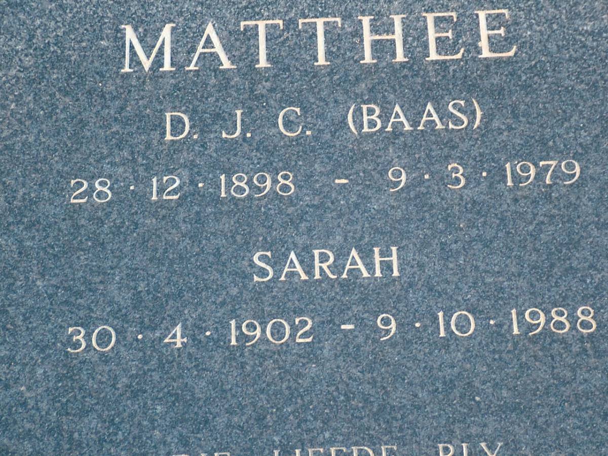 MATTHEE D.J.C. 1898-1979 &amp; Sarah 1902-1988