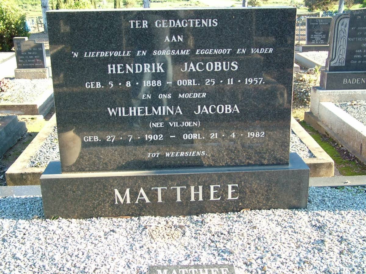 MATTHEE Hendrik Jacobus 1888-1957 &amp; Wilhelmina Jacoba VILJOEN 1902-1982