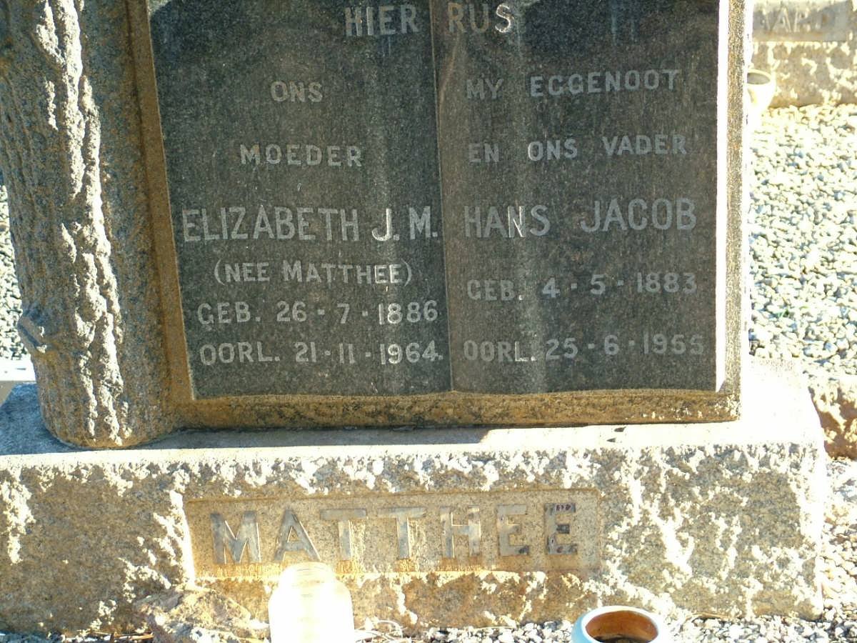 MATTHEE Hans Jacob 1883-1955 &amp; Elizabeth J.M. MATTHEE 1886-1964