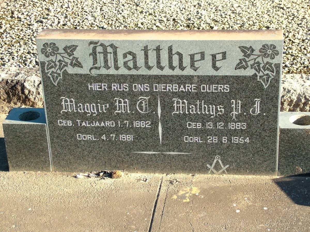 MATTHEE Mathys P.J. 1883-1954 &amp; Maggie M.C. TALJAARD 1882-1981