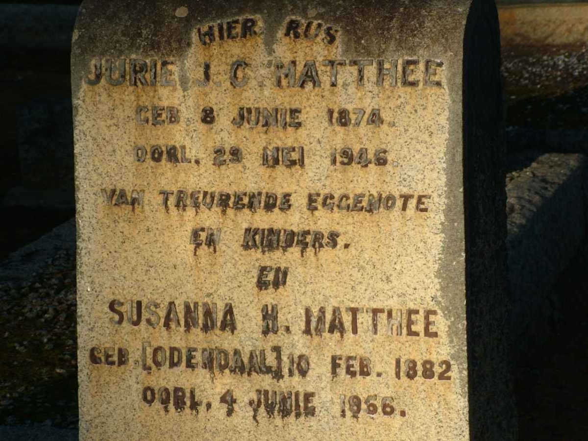 MATTHEE Jurie J.C. 1874-1946 &amp; Susanna H. ODENDAAL 1882-1966