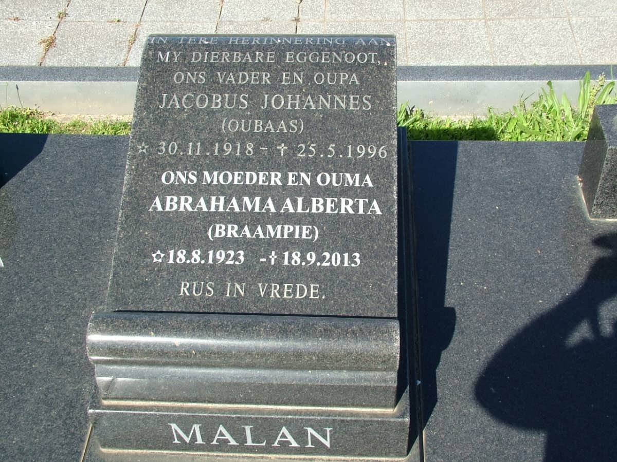 MALAN Jacobus Johannes 1918-1996 &amp; Abrahama Alberta 1923-2013