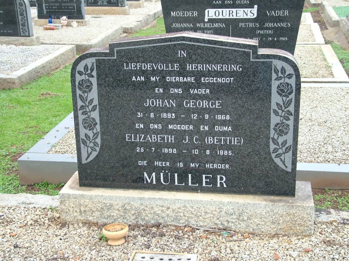 MULLER Johan George 1893-1968 &amp; Elizabeth J.C. 1898-1985