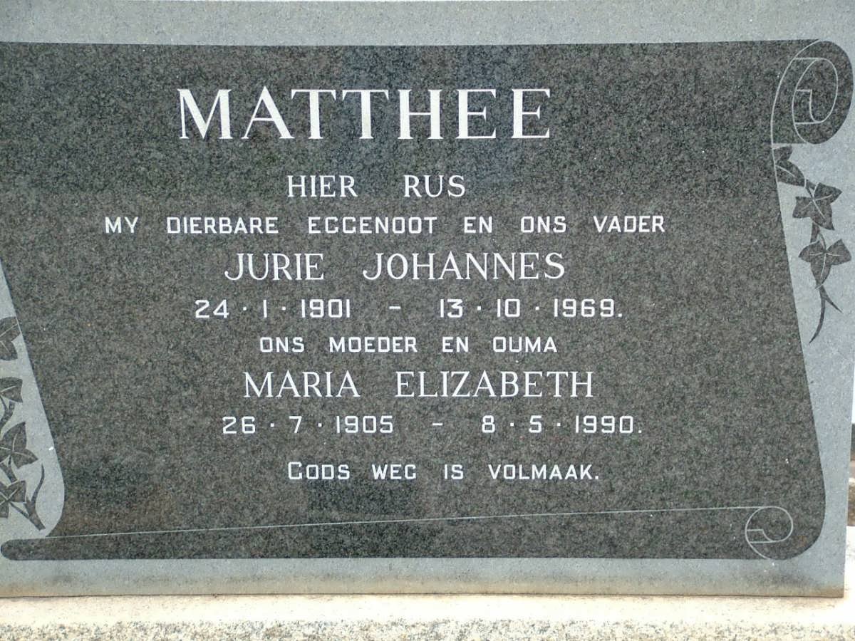 MATTHEE Jurie Johannes 1901-1969 &amp; Maria Elizabeth 1905-1990