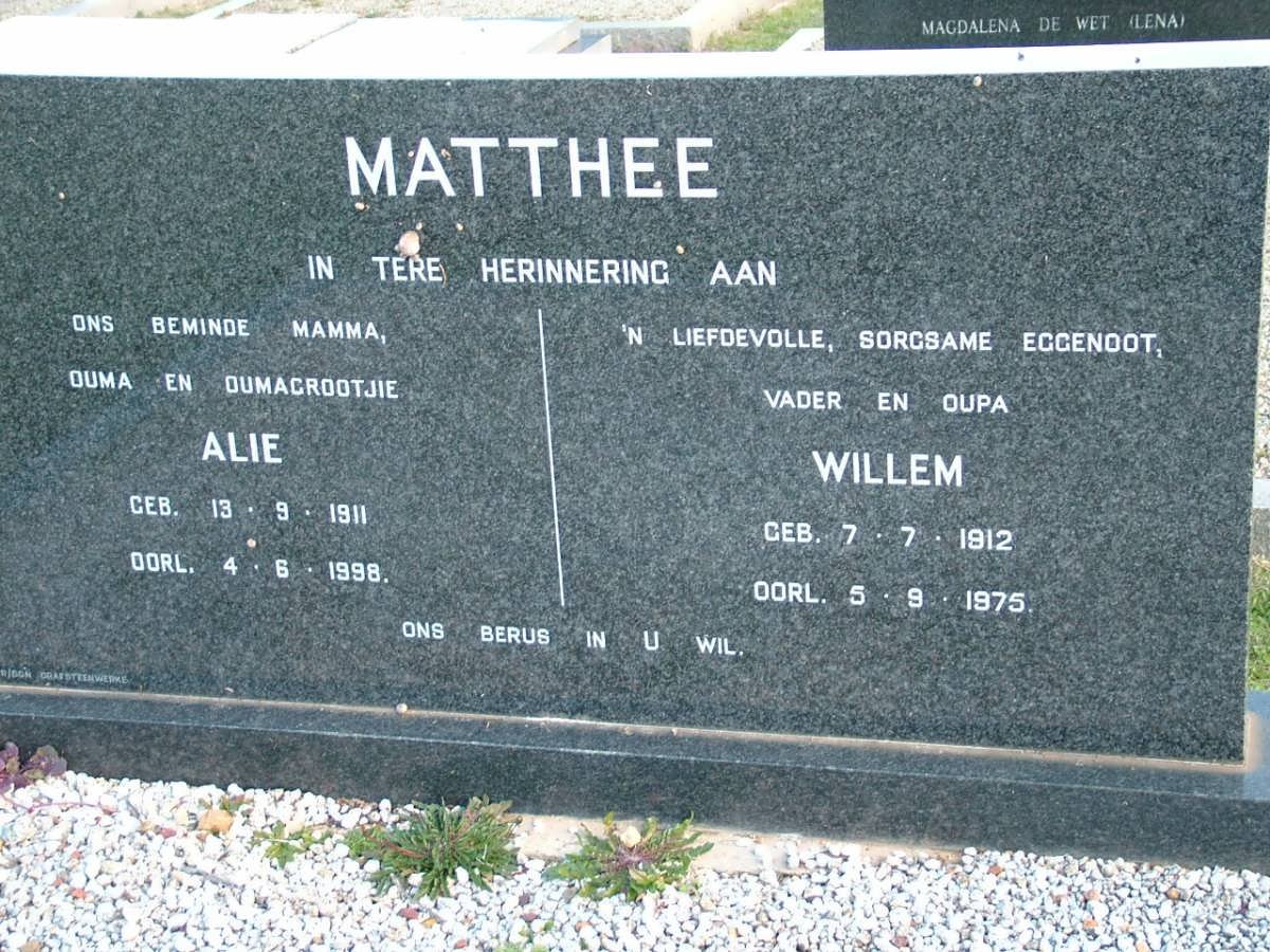 MATTHEE Willem 1912-1975 &amp; Alie 1911-1998