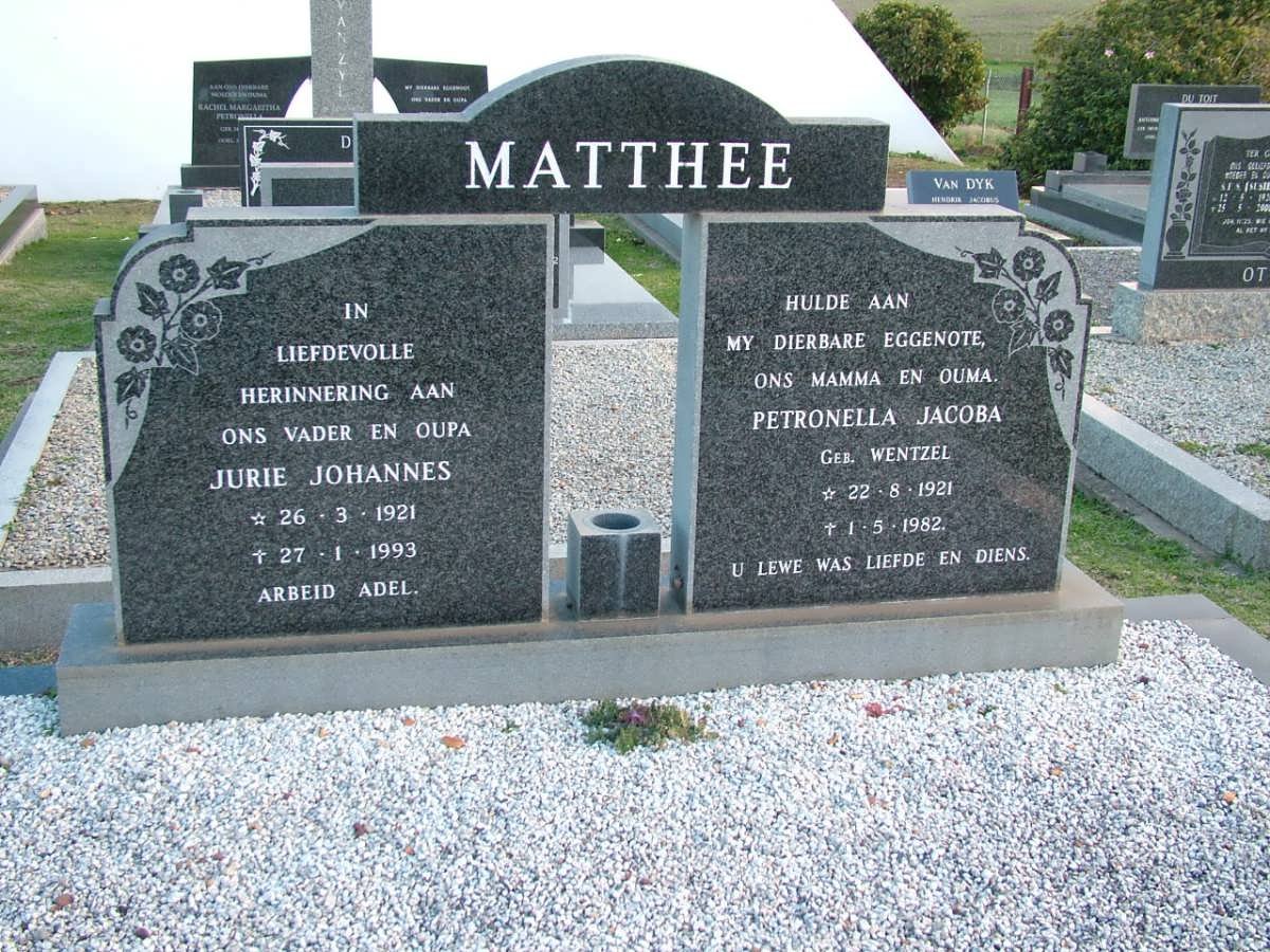 MATTHEE Jurie Johannes 1921-1993 &amp; Petronella Jacoba WENTZEL 1921-1982