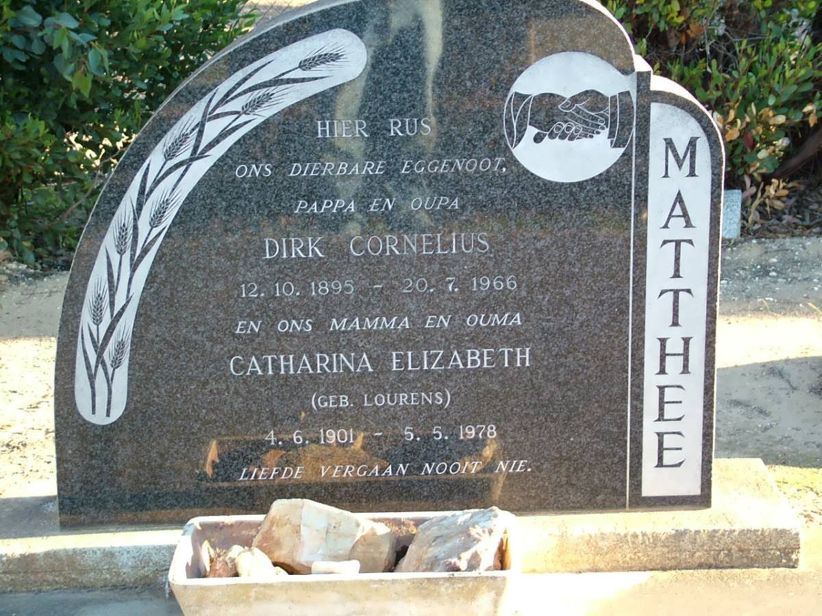 MATTHEE Dirk Cornelius 1895-1966 &amp; Catharina Elizabeth LOURENS 1901-1978