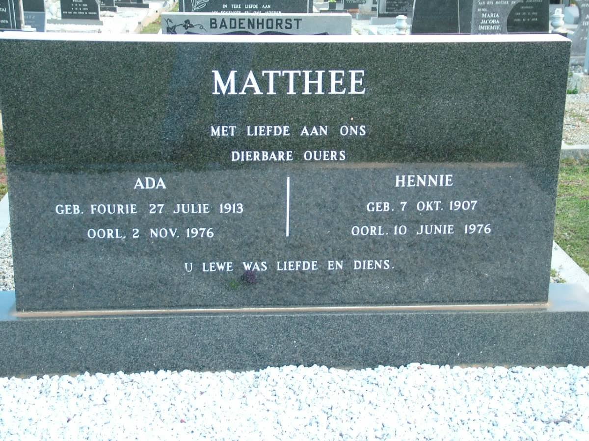 MATTHEE Hennie 1907-1976 &amp; Ada 1913-1976