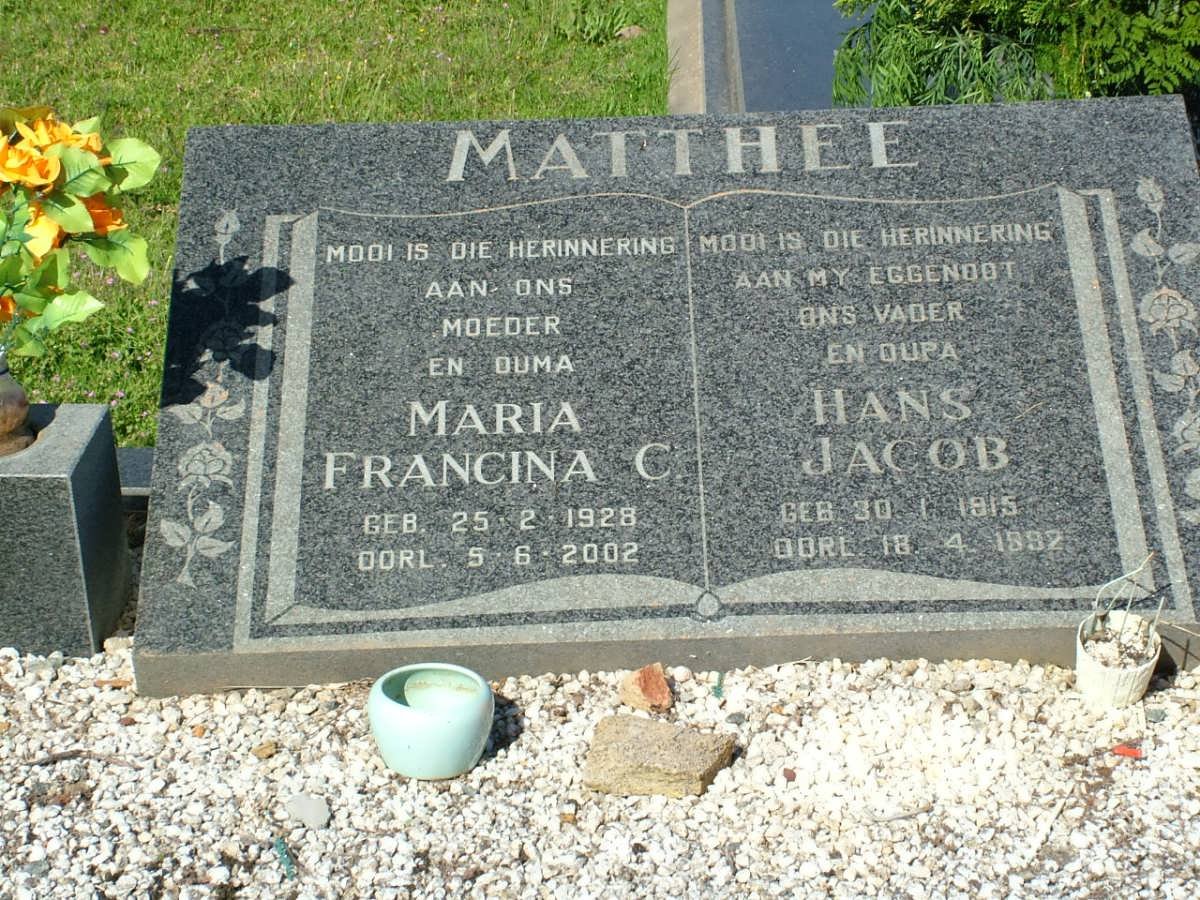 MATTHEE Hans Jacob 1915-1992 &amp; Maria Francina C. 1928-2002